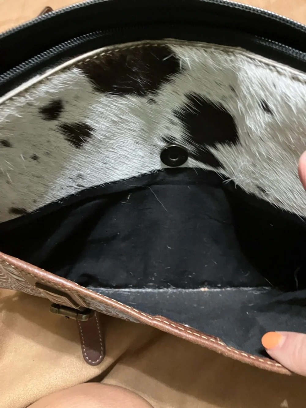 Myra Bag Light Blue Floral Tooled Satchel with Brown & Cowhide Accents